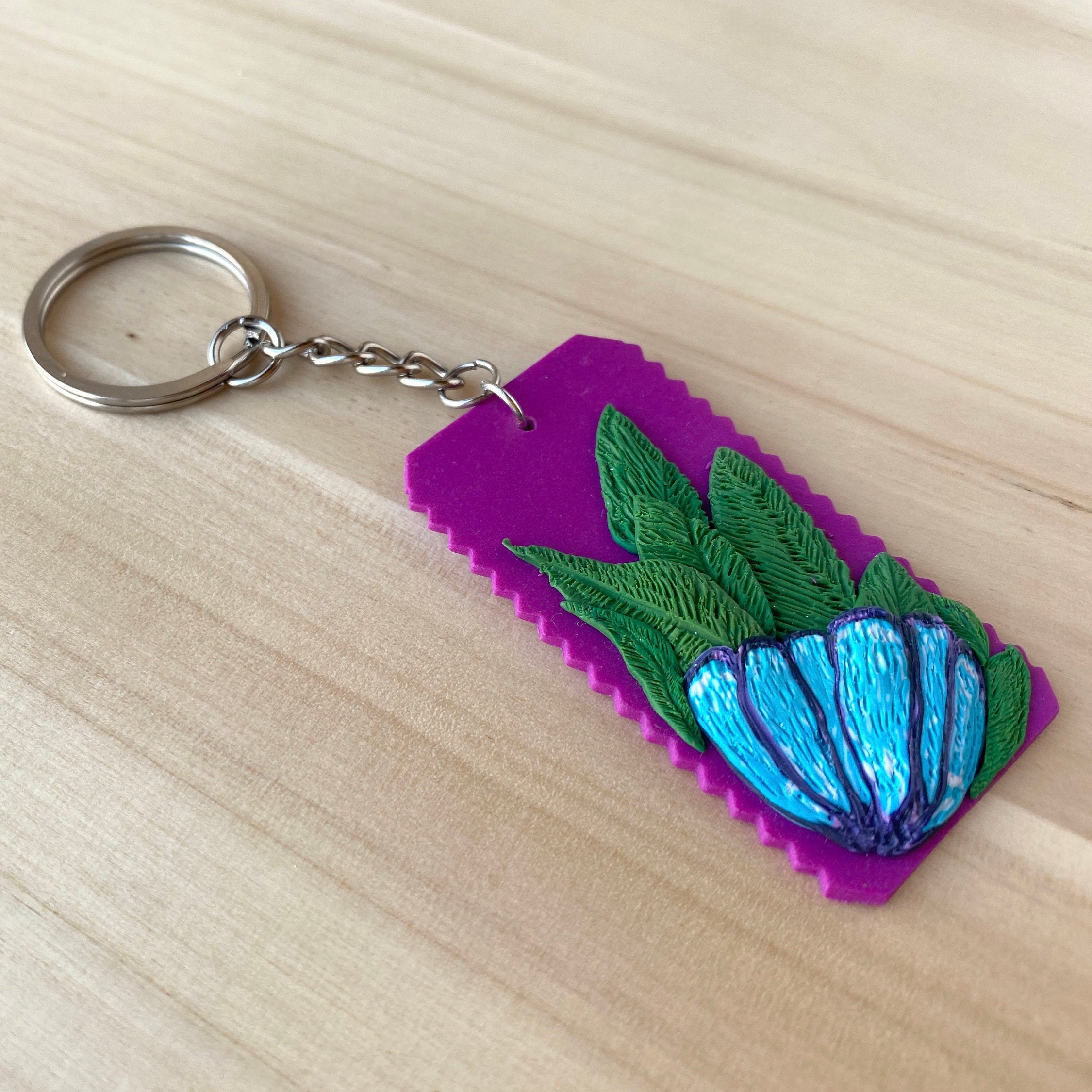 PINK FLORAL KEYCHAIN Flower Rectangle Keychain Flower - Etsy