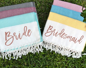 Bridesmaid Beach Towel ,Personalized Bridesmaid Gift Towel Maid of Honor Gift Towel Bridal Party Gift, Turkish Beach Towel Bachelorette