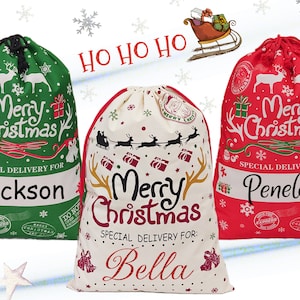 Personalized Christmas Santa Sack for Gifts, Customized Large Christmas Stockings Bag, Reusable Gift Bag for Xmas, Custom Santa Sack Kids,