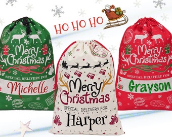 Christmas Personalized Santa Sack Bag, Customized Large Christmas Stockings Bag, Reusable Gift Bag for Xmas, Custom Santa Sack Kids,