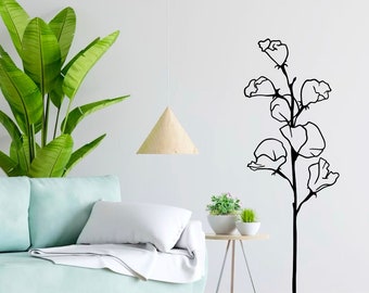 Flower Branch Wall Sticker Floral Plant Vinyl Decal Botanical Mural Art Decor Home Plant Wall Decal Leaf Wall Decal For Room Decoration