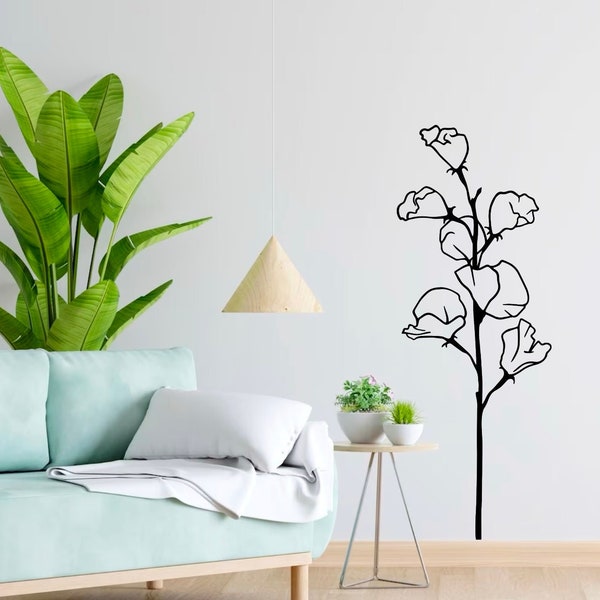 Flower Branch Wall Sticker Floral Plant Vinyl Decal Botanical Mural Art Decor Home Plant Wall Decal Leaf Wall Decal For Room Decoration