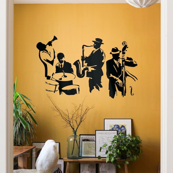 Musiciens de jazz musique décoration murale groupe concert Sticker mural instruments de musique vinyle autocollant chambre salon art mural