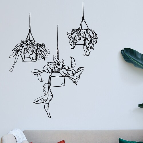 Plant Wall Sticker Vinyl Decal Mural Art Decor Home Plant Leaf Etsy