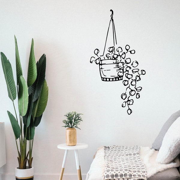 Plant Hanging Basket Wall Sticker Vinyl Decal Mural Art Decor Home Plant Wall Decal Plants In Pot Flower Leaf Wall Decal For Room Decoration