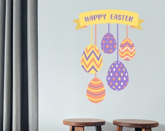 Happy Easter Eggs Vinyl Decal Wall Poster Removable Mural Living Room Bedroom Kitchen Wall Sticker Peel and Stick Art Decor