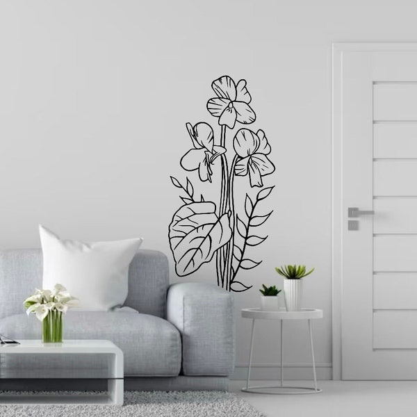 Flower Wall Sticker Floral Plant Vinyl Decal Mural Art Decor Home Plant Wall Decal Plants In Pot Flower Leaf Wall Decal For Room Decoration