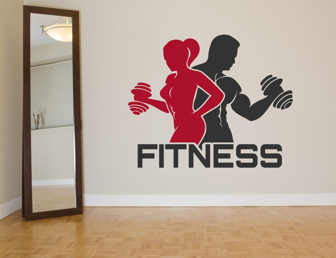 Gym Wall Vinyl Logo Sport Fitness Man & Woman Sign Workout Removable ...