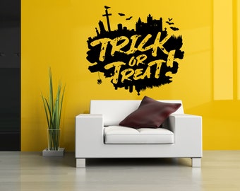 Spooky Vinyl Decal Trick Or Treat Wall Mural Halloween Party Removable Large Wall Sticker Peel & Stick Bedroom Living Room Modern Art Decor