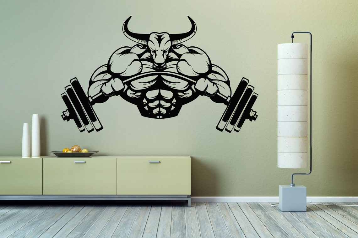 Bull Gym Sport Workout Fitness Bodybuilding Animal Barbell Etsy