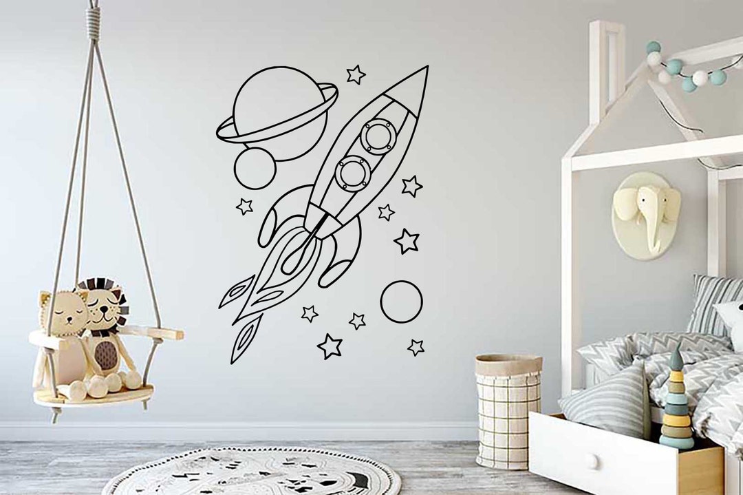 Rocket Space Planets Nursery Kids Room Wall Sticker Vinyl Car Decal ...