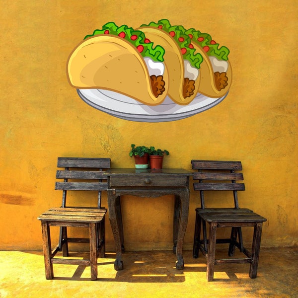 Mexican Fast Food Vinyl Decal Cartoon Taco Wall Sign Removable Restaurant Logo Cafe Emblem Kitchen Wall Sticker Peel & Stick Art Decoration