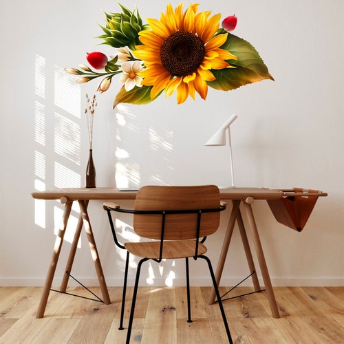 Sunflower Wall Decal Nursery Wall Art Floral Pattern Peel & Etsy