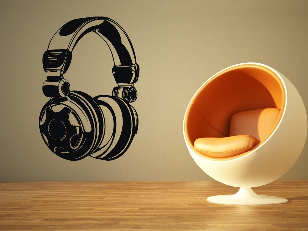 Music Sound EDM Headphones DJ Club Wall Sticker Vinyl Decal Mural Art