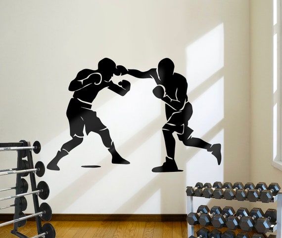 Boxing Silhouette Sport Fight Training Men Boxer MMA Boys Fitness Room  Poster Gym Wall Sticker Vinyl Decal Mural Art Decor Peel and Stick -   Denmark