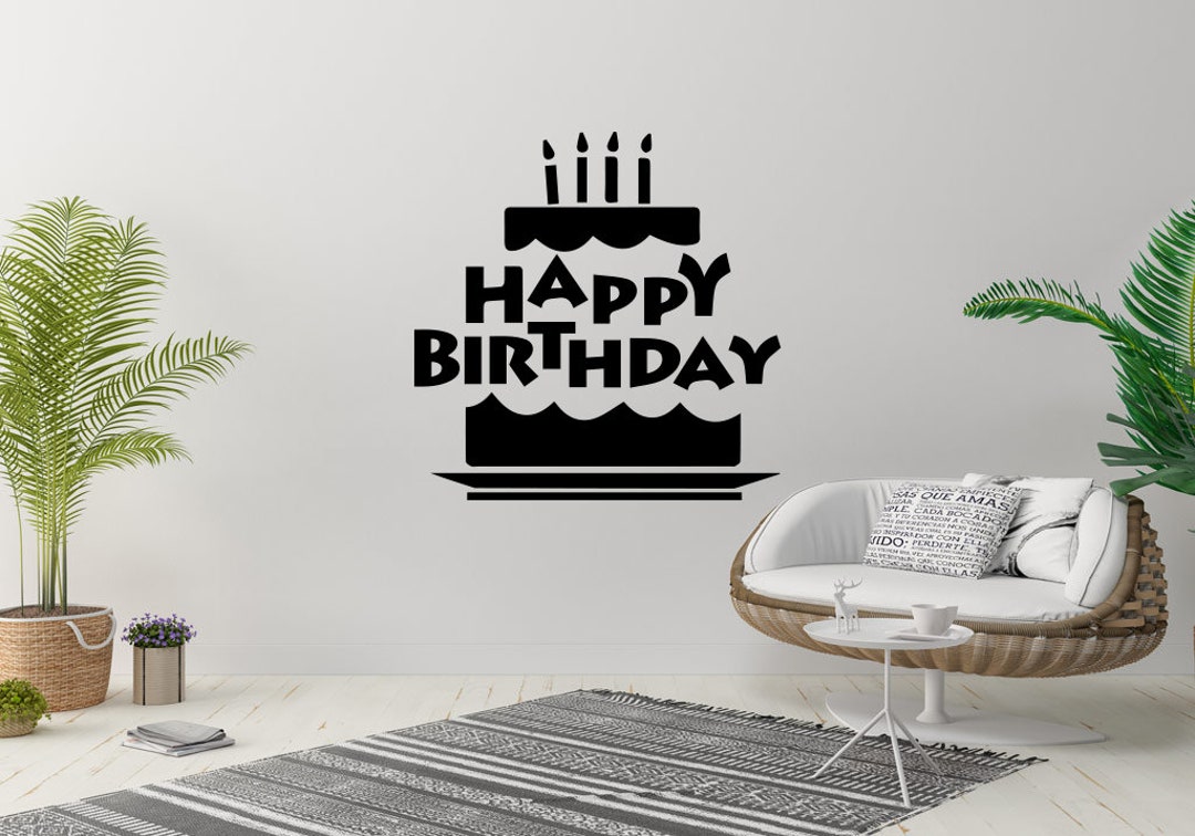 Happy Birthday Wall Poster Cake and Candles Wall Sticker Party