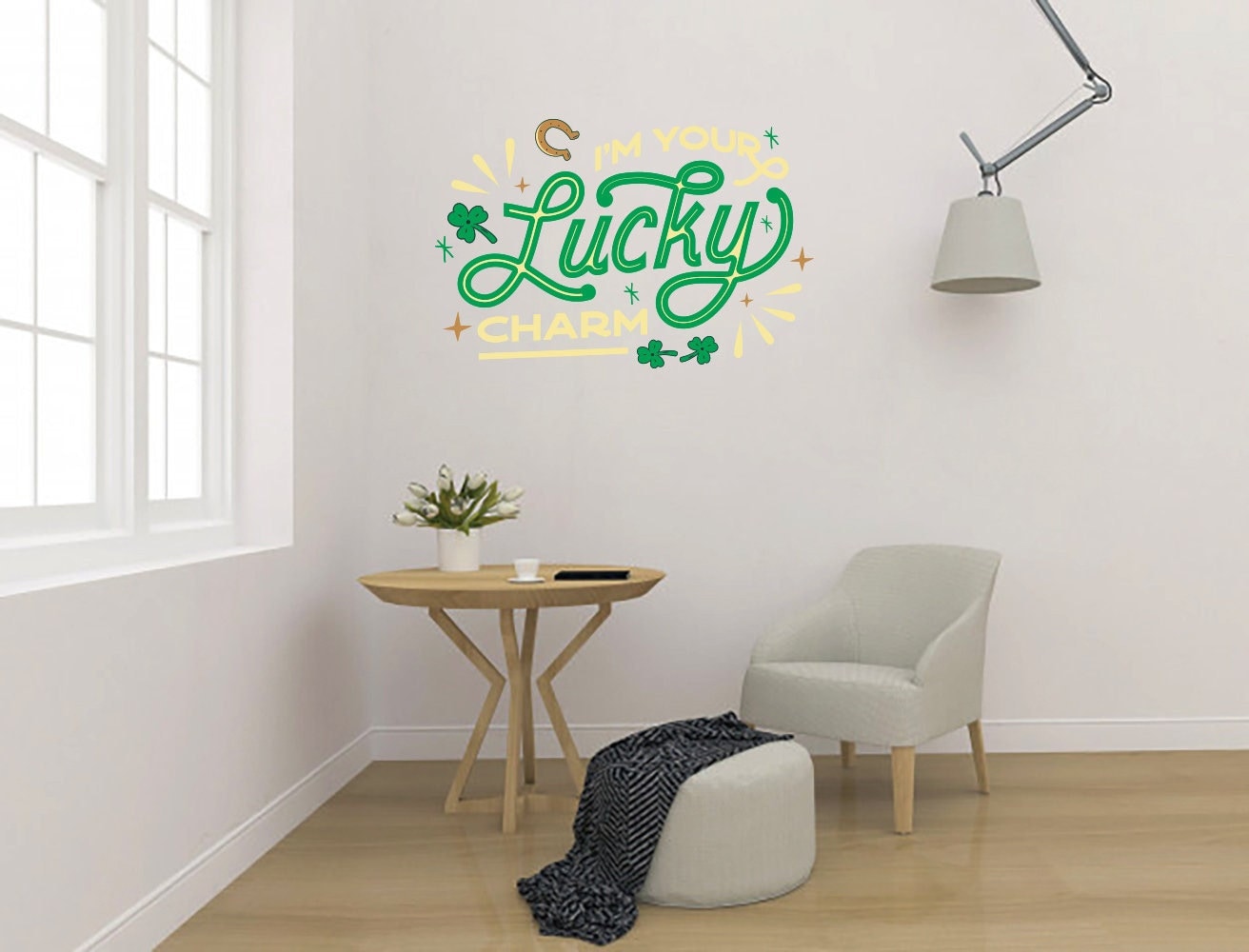  Mr Lucky Charm Wall Art Decor Decals Clover St.Patrick's Day  Wall Stickers Irish Decor Lucky Horseshoe Vinyl Wall Sticker Home Decor  Removable Wall Decals for Living Room Birthday Gift