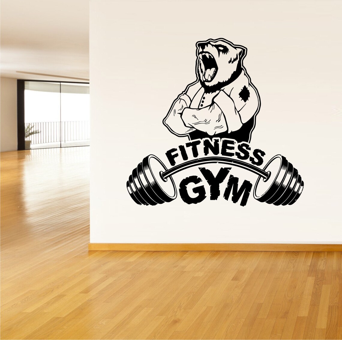 Gym Wall Logo Sticker Sporty Bear Vinyl Decal Fitness & Etsy Hong Kong