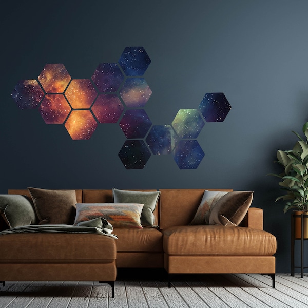 Space Honeycomb Wall Sticker Abstract Hexagons Removable Wall Art Decoration Aesthetic Peel and Stick Mural Modern Home Bedroom Vinyl Decal