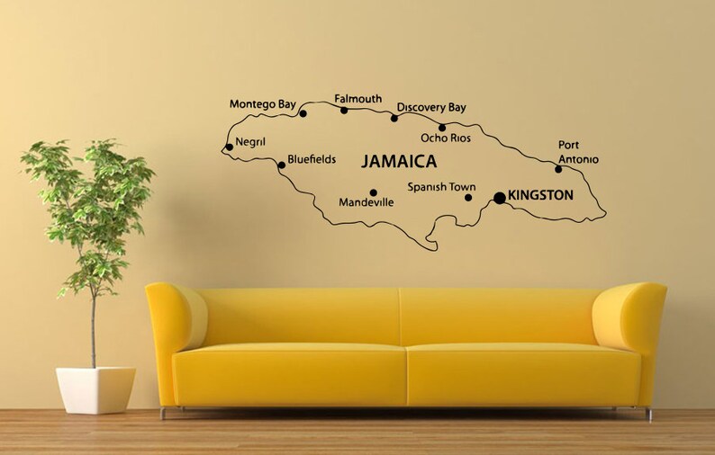 Jamaica Country Map Outline Travel Wall Sticker Vinyl Decal Etsy