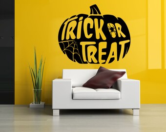 Spooky Wall Art Decoration Trick Or Treat Vinyl Decal Pumpkin Wall Sticker Halloween Party Removable Wall Mural Peel & Stick Home Art Decor