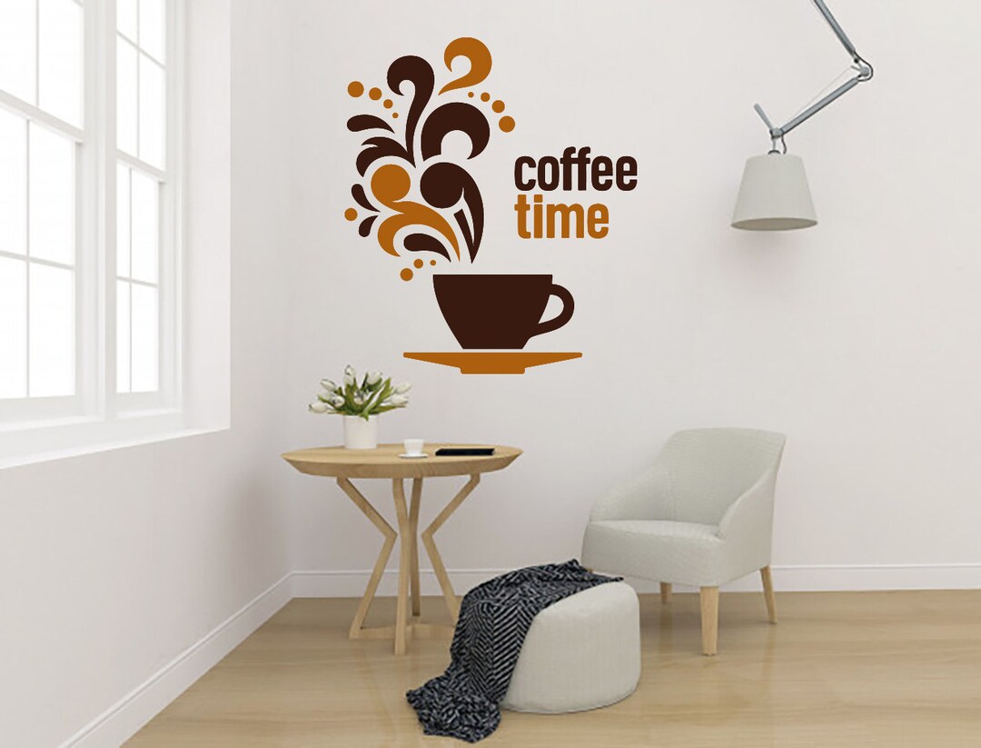 Coffee Time Wall Vinyl Decal Modern Cafe Logo Coffee Shop Wall Sticker