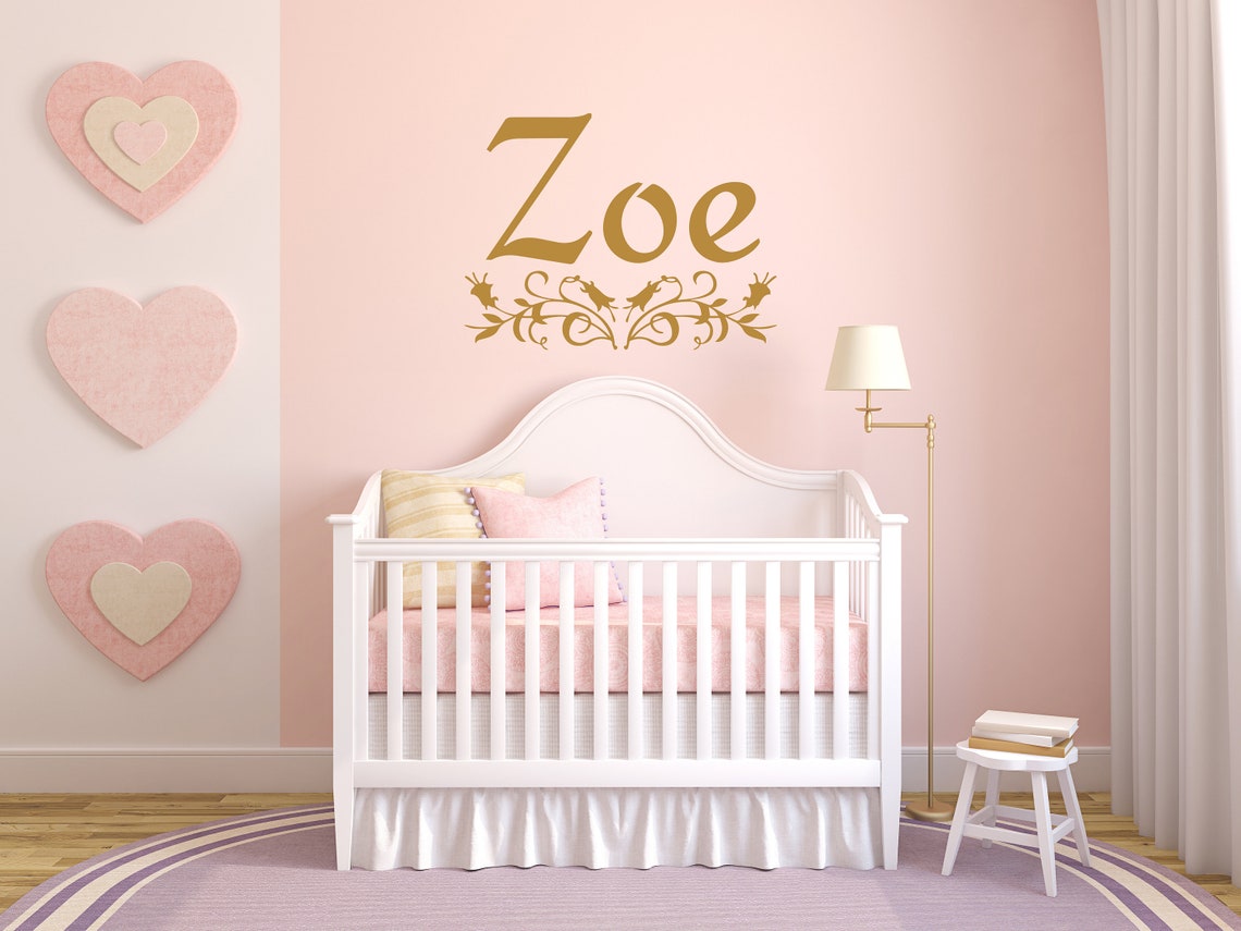 Zoe Girl Name Removable Vinyl Mural Floral Wall Art Nursery Etsy