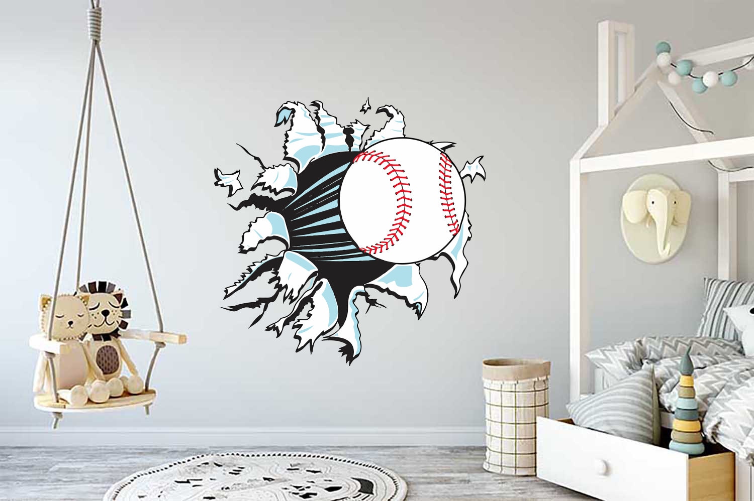 Baseball Ball Cracked Wall Sport Game Kids Room Car Wall Etsy
