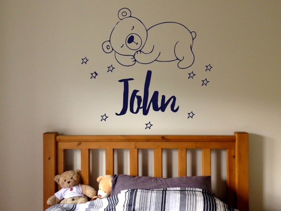 John Boy Name Bear Stars Good Night Nursery Kids Room Wall Sticker Vinyl  Decal Mural Art Decor EH4726 