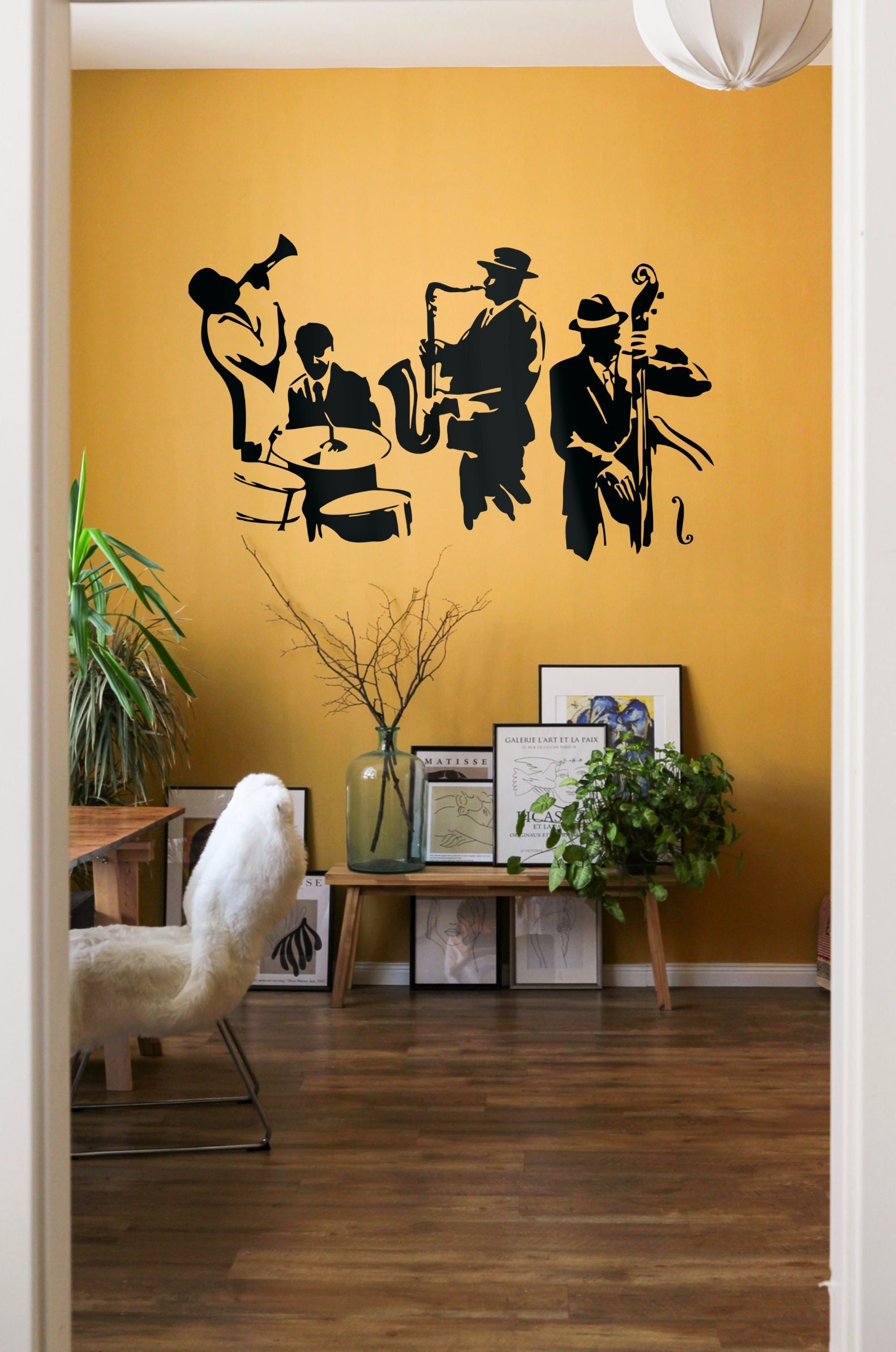  Calcomanía de vinilo para pared, banda de jazz, arte musical,  decoración de música, mural grande (ig4054) dorado metálico : Herramientas  y Mejoras del Hogar