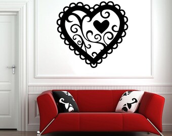 Love Wall Poster Heart Floral Ornament Wall Sticker Romantic Vinyl Decal Saint Valentine's Day Mural Aesthetic Removable Wall Art Decoration