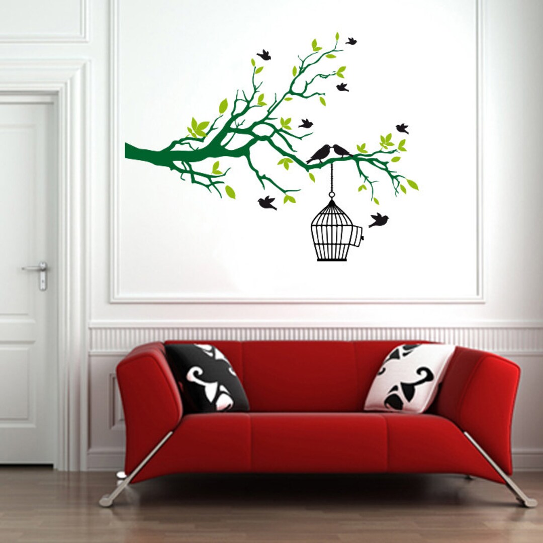 Birds Tree Cage Branch Floral Car Wall Sticker Vinyl Decal - Etsy