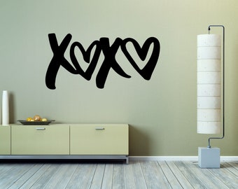 Xoxo Large Wall Poster Love & Hearts Vinyl Decal Romantic Holiday Wall Decoration Saint Valentine's Day Wall Sticker Peel and Stick Mural