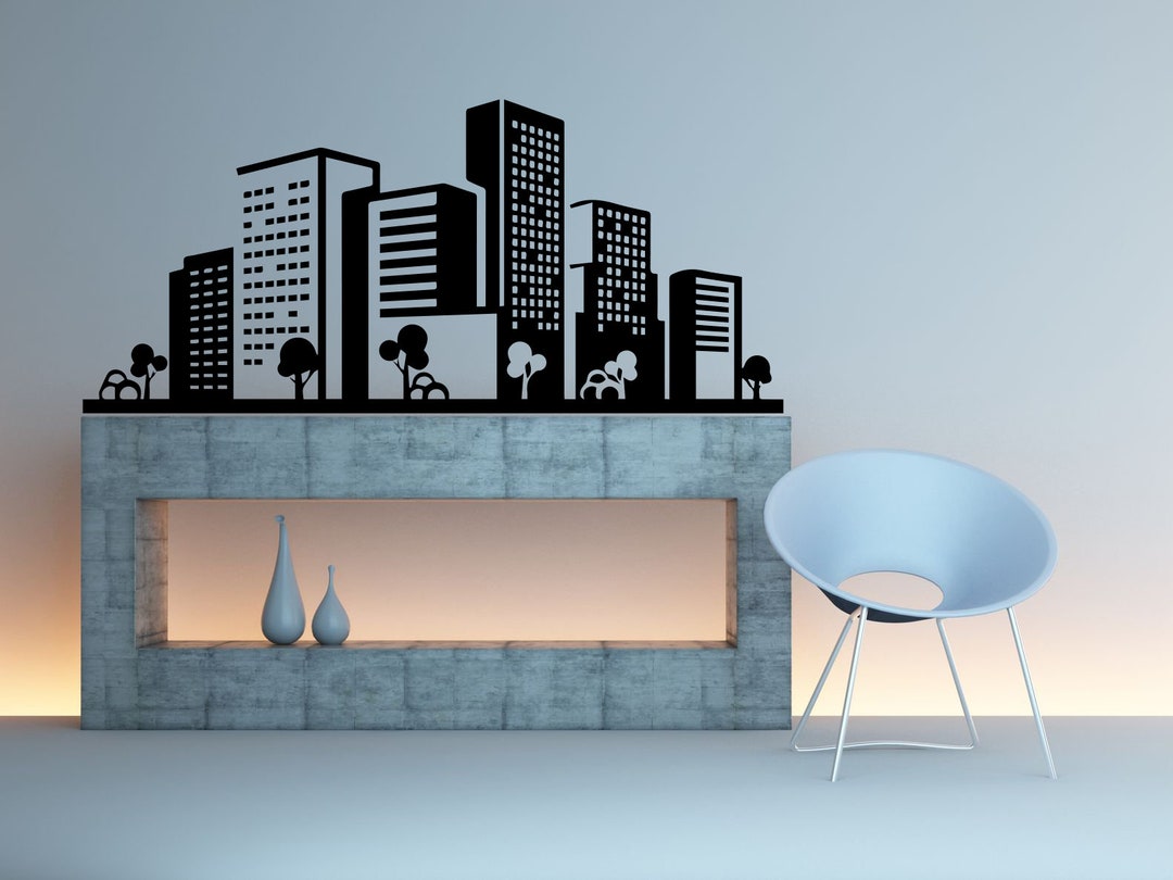 City Skyline Buildings Wall Sticker Vinyl Decal Mural Art Decor EH2752 ...