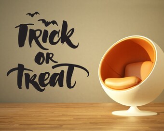 Trick Or Treat Quote Wall Art Spooky Bats Vinyl Decal Halloween Party Removable Wall Sticker Peel and Stick Mural Home Party Art Decoration