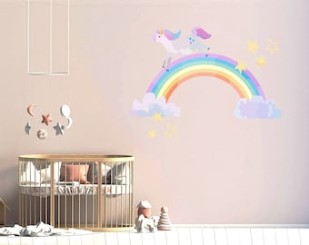 Unicorn Rainbow Watercolor Nursery Kids Room Car Wall Sticker Vinyl Decal Mural Art Decor LP9453