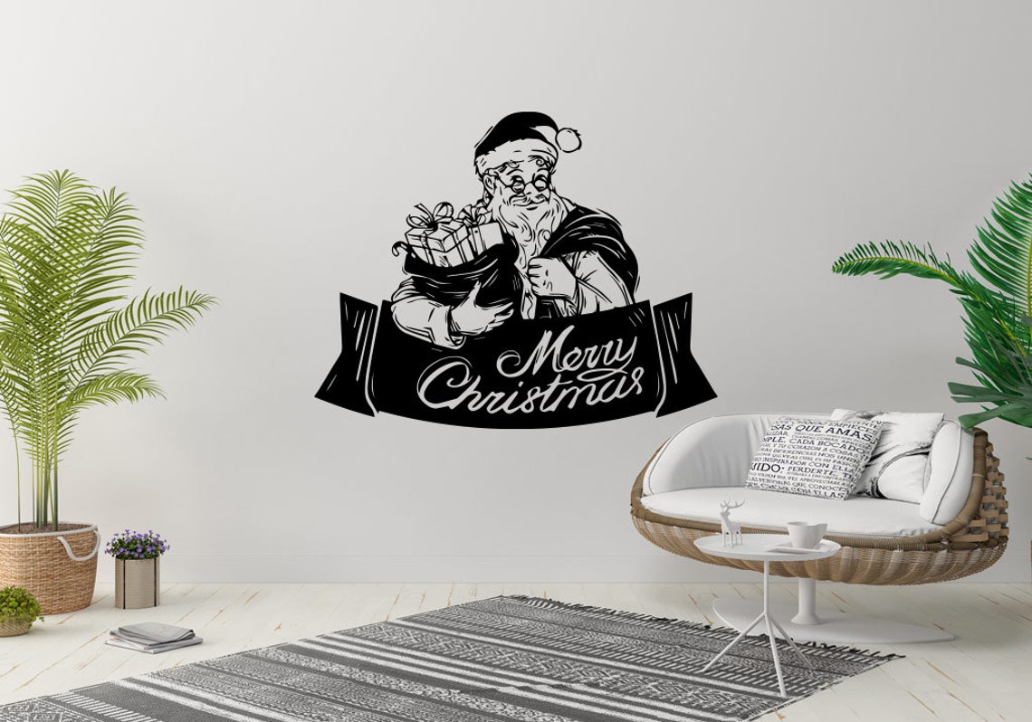 Merry Christmas Santa Holiday Wall Sticker Vinyl Car Decal | Etsy