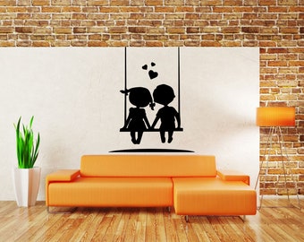 Swinging Couple Removable Wall Sticker Love & Heart Romantic Vinyl Decal Saint Valentine's Day Mural Peel and Stick Bedroom Wall Art Decor