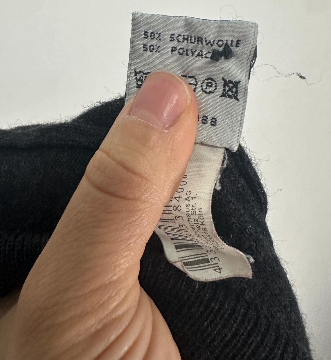 Vintage Charcoal Grey Wool Blend Polo Sweater Collared Knit Minimalist Oversized Jumper M-L, foto 3 di 5