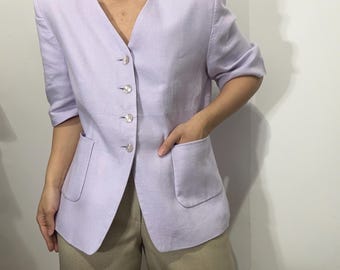 Blazer lilas vintage en lin et viscose | Veste d'été à manches courtes | Taille M