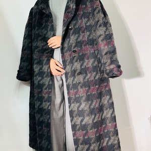 Abrigo vintage de lana mohair, abrigo oversize de pata de gallo, abrigo largo de lana para invierno, abrigo minimalista preppy, talla L