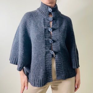 vintage pure wool grey oversized cardigan, wool cape image 3