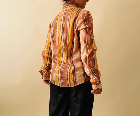 Vintage Etro pure silk striped yellow blouse, but… - image 6