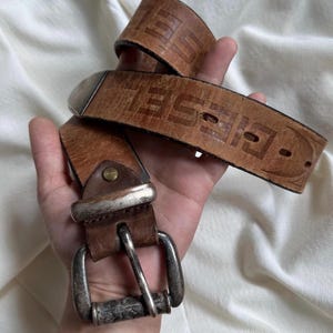 Diesel Belt Vintage Metal Letters Logo Brown Leather - Etsy