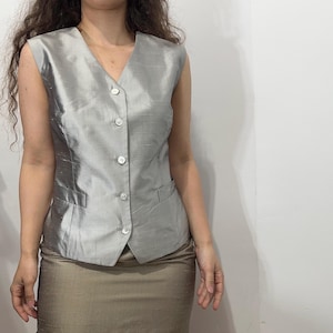 Vintage Raw Silk Grey Vest by Van Laack – Size L