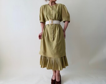 vintage linnen groene midi jurk