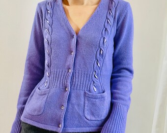 lavender wool and agora cardigan, wool sweater