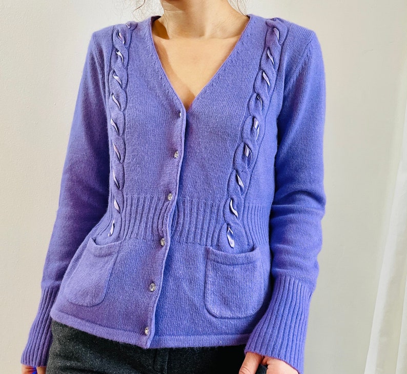 lavender wool and agora cardigan, wool sweater image 1