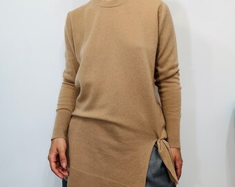 pure cashmere asymmetrical sweater/ camel cashmere jumper