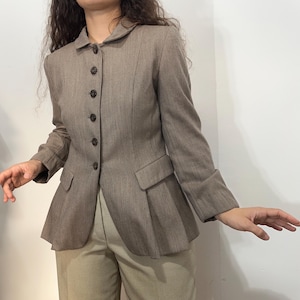 Vintage taupe light wool blazer with pleated back/ feminine blazer  – size S